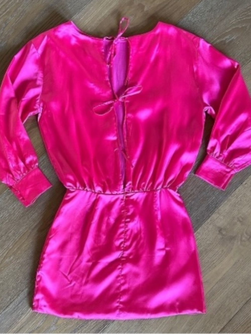 Lumiere Hot Pink Tie-Back Mini Dress – Long Sleeve Party Dress - Picture 3 of 13